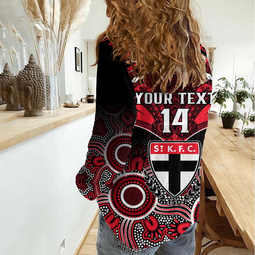 Personalised St Kilda Football Women Casual Shirt Saints Aboriginal Mix Polynesian Pattern LT14