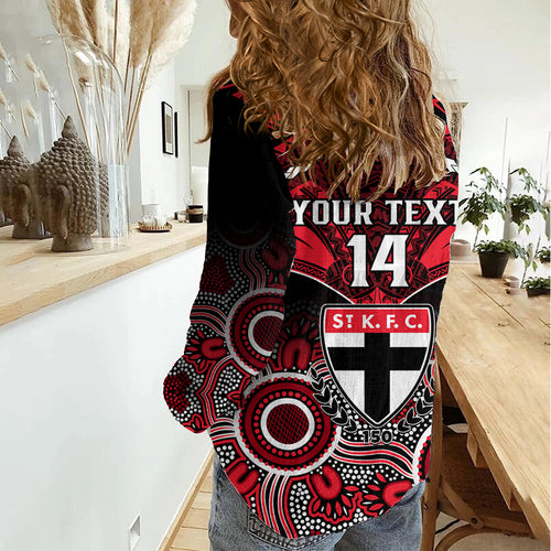 Personalised St Kilda Football Women Casual Shirt Saints Aboriginal Mix Polynesian Pattern LT14