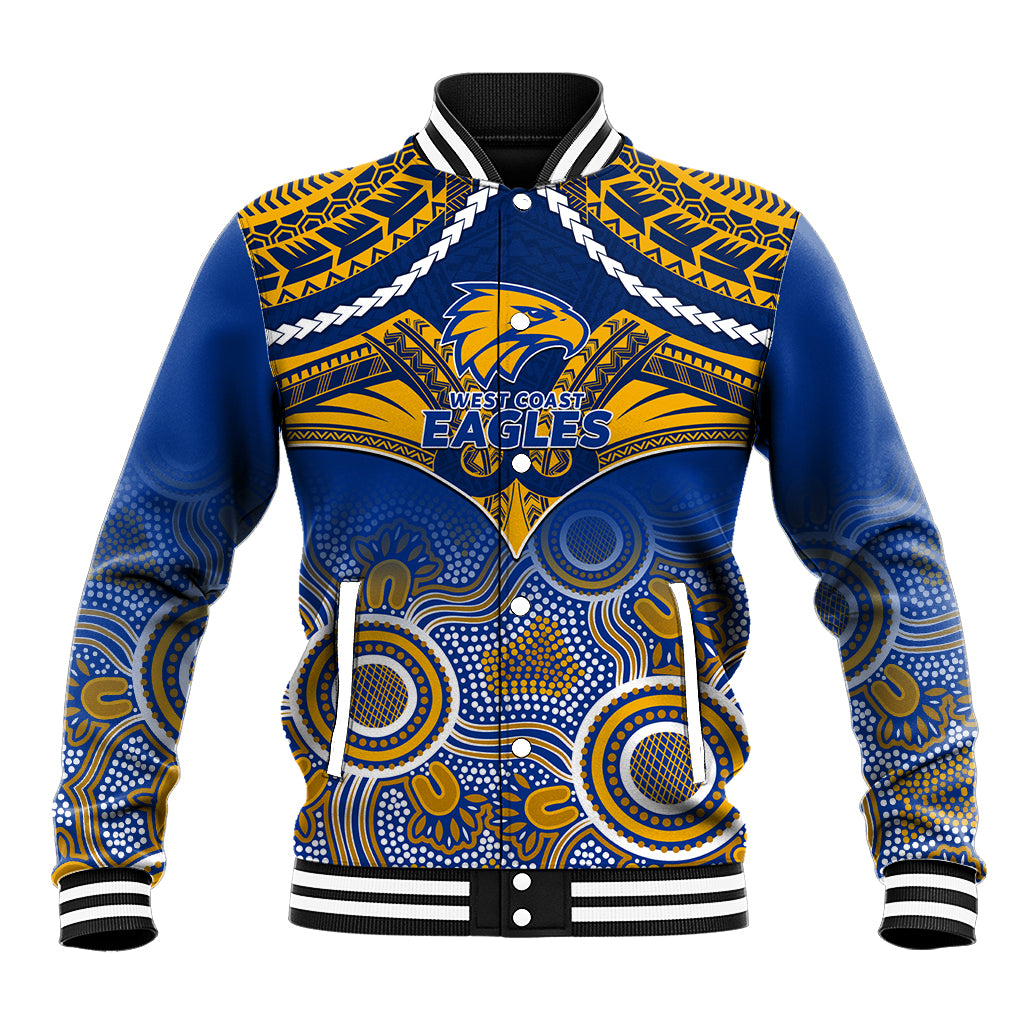 Personalised West Coast Football Baseball Jacket Eagles Aboriginal Mix Polynesian Pattern LT14