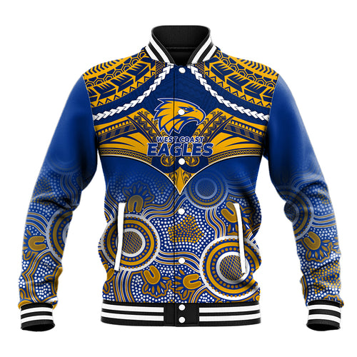 Personalised West Coast Football Baseball Jacket Eagles Aboriginal Mix Polynesian Pattern LT14