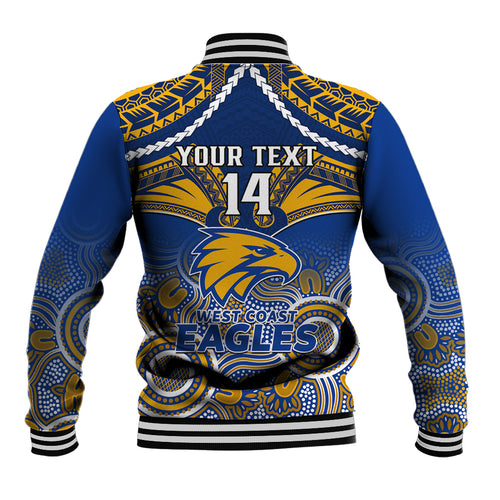 Personalised West Coast Football Baseball Jacket Eagles Aboriginal Mix Polynesian Pattern LT14
