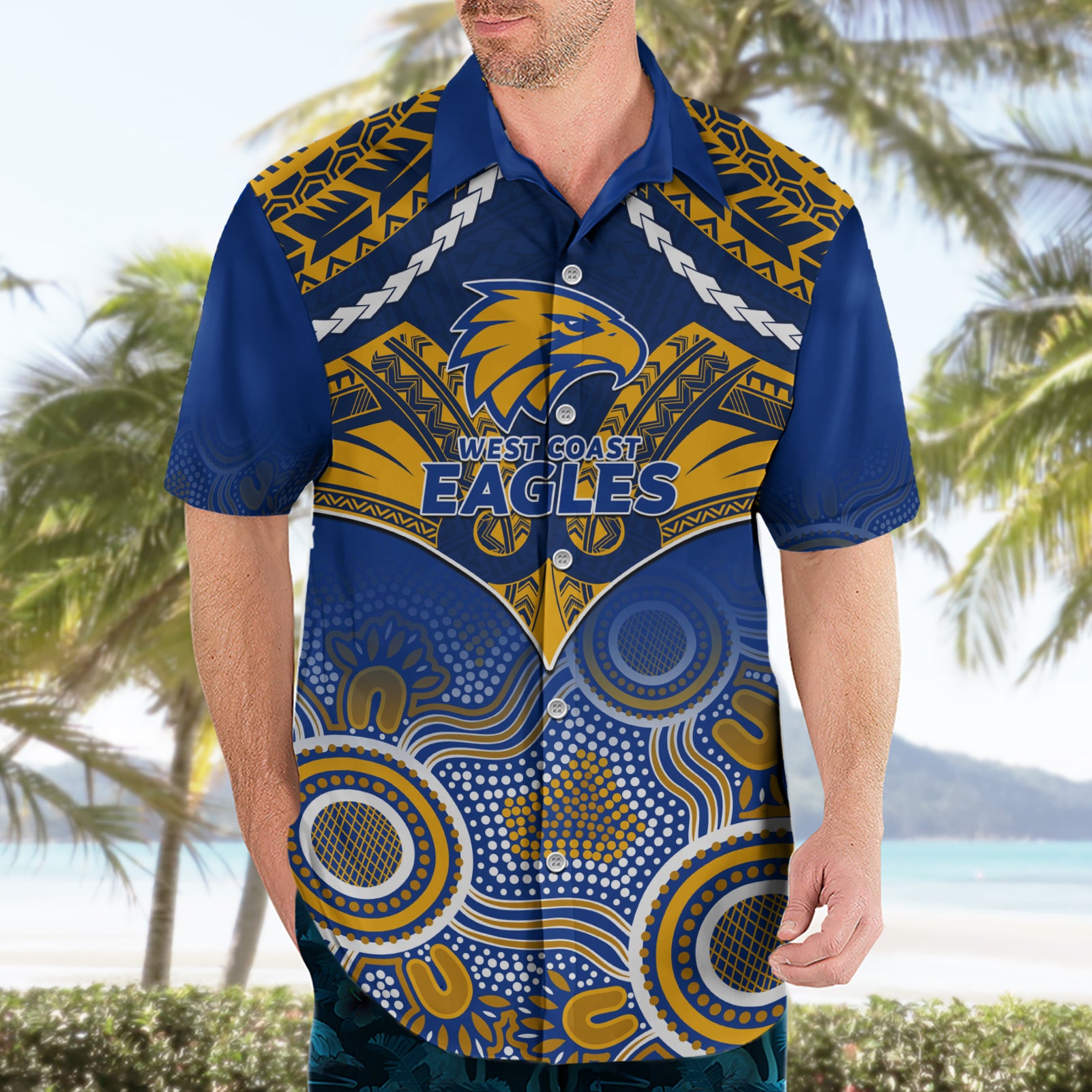 Personalised West Coast Football Hawaiian Shirt Eagles Aboriginal Mix Polynesian Pattern LT14