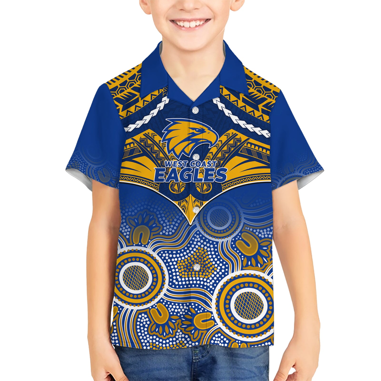 Personalised West Coast Football Hawaiian Shirt Eagles Aboriginal Mix Polynesian Pattern LT14