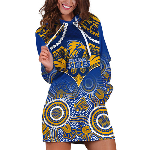 Personalised West Coast Football Hoodie Dress Eagles Aboriginal Mix Polynesian Pattern LT14