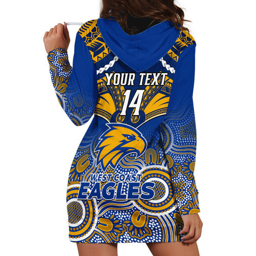 Personalised West Coast Football Hoodie Dress Eagles Aboriginal Mix Polynesian Pattern LT14