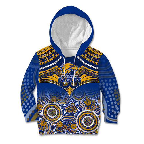 Personalised West Coast Football Kid Hoodie Eagles Aboriginal Mix Polynesian Pattern LT14