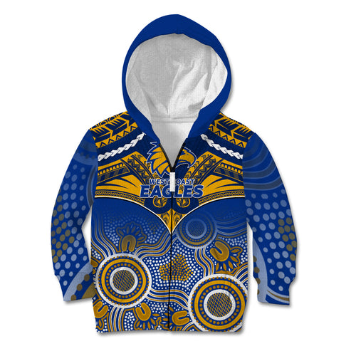 Personalised West Coast Football Kid Hoodie Eagles Aboriginal Mix Polynesian Pattern LT14