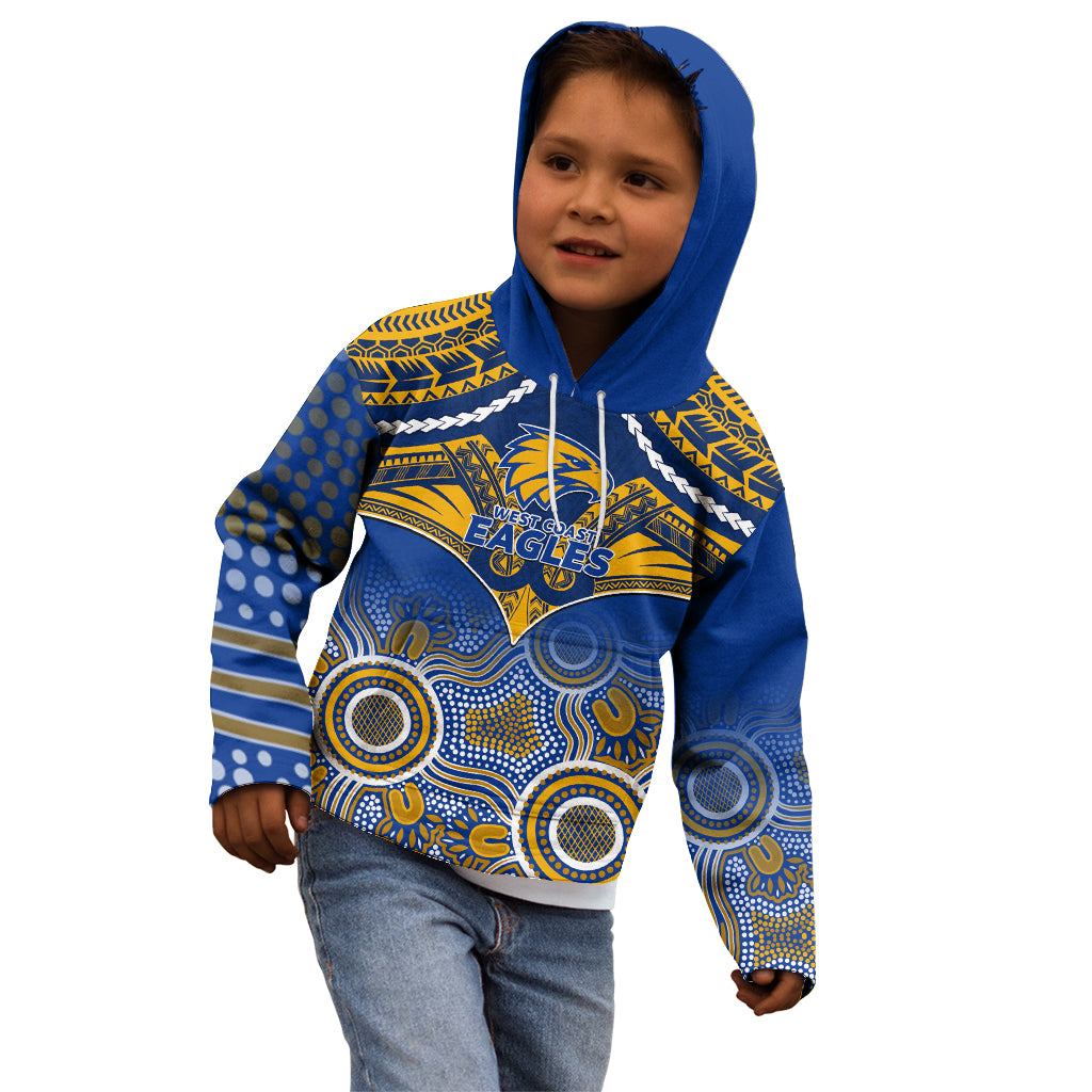 Personalised West Coast Football Kid Hoodie Eagles Aboriginal Mix Polynesian Pattern LT14