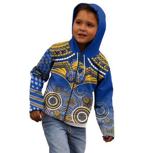 Personalised West Coast Football Kid Hoodie Eagles Aboriginal Mix Polynesian Pattern LT14