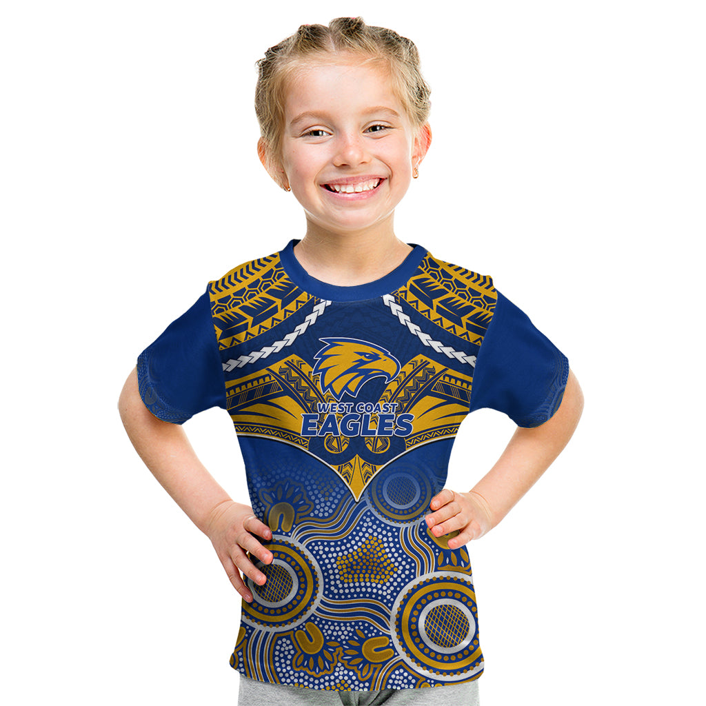 Personalised West Coast Football Kid T Shirt Eagles Aboriginal Mix Polynesian Pattern LT14