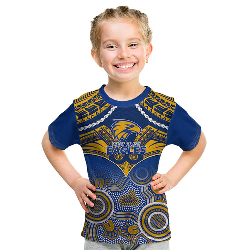 Personalised West Coast Football Kid T Shirt Eagles Aboriginal Mix Polynesian Pattern LT14