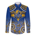 Personalised West Coast Football Long Sleeve Button Shirt Eagles Aboriginal Mix Polynesian Pattern LT14