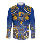 Personalised West Coast Football Long Sleeve Button Shirt Eagles Aboriginal Mix Polynesian Pattern LT14