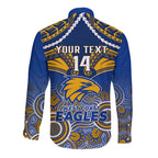 Personalised West Coast Football Long Sleeve Button Shirt Eagles Aboriginal Mix Polynesian Pattern LT14