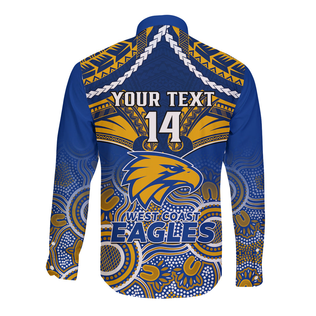 Personalised West Coast Football Long Sleeve Button Shirt Eagles Aboriginal Mix Polynesian Pattern LT14