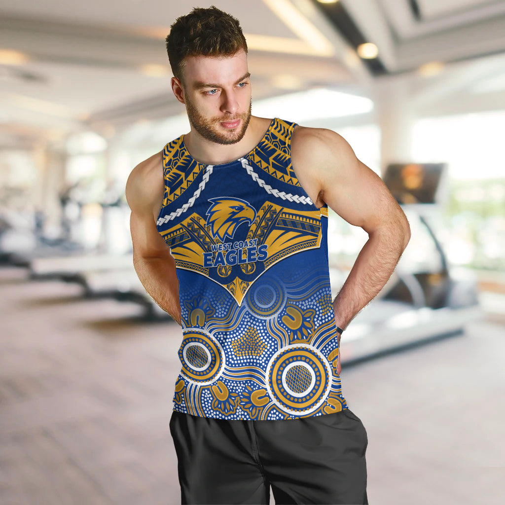 Personalised West Coast Football Men Tank Top Eagles Aboriginal Mix Polynesian Pattern LT14