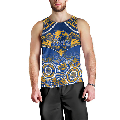 Personalised West Coast Football Men Tank Top Eagles Aboriginal Mix Polynesian Pattern LT14