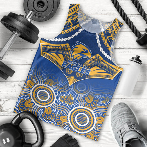 Personalised West Coast Football Men Tank Top Eagles Aboriginal Mix Polynesian Pattern LT14
