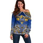 Personalised West Coast Football Off Shoulder Sweater Eagles Aboriginal Mix Polynesian Pattern LT14