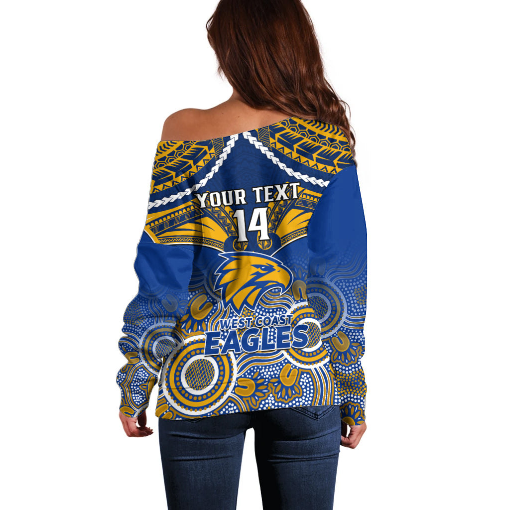Personalised West Coast Football Off Shoulder Sweater Eagles Aboriginal Mix Polynesian Pattern LT14
