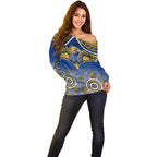 Personalised West Coast Football Off Shoulder Sweater Eagles Aboriginal Mix Polynesian Pattern LT14
