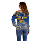 Personalised West Coast Football Off Shoulder Sweater Eagles Aboriginal Mix Polynesian Pattern LT14