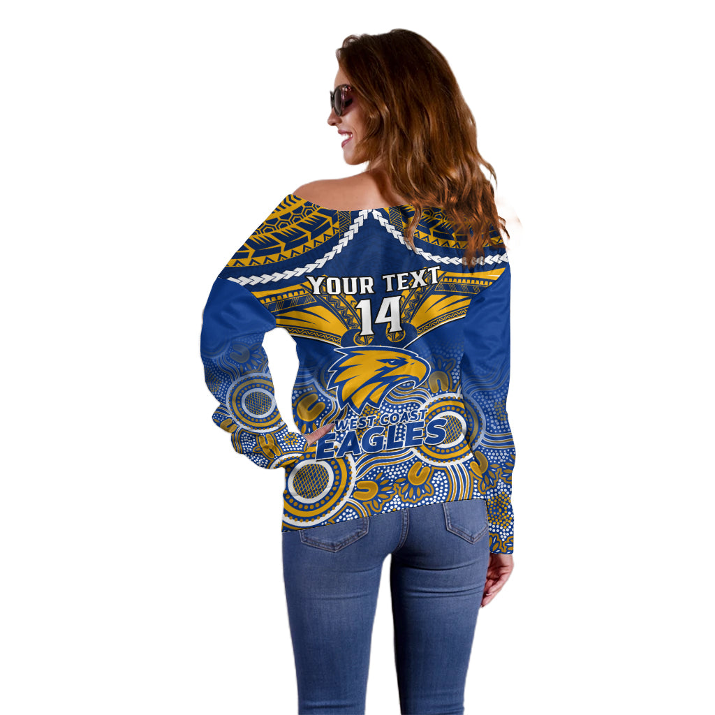 Personalised West Coast Football Off Shoulder Sweater Eagles Aboriginal Mix Polynesian Pattern LT14