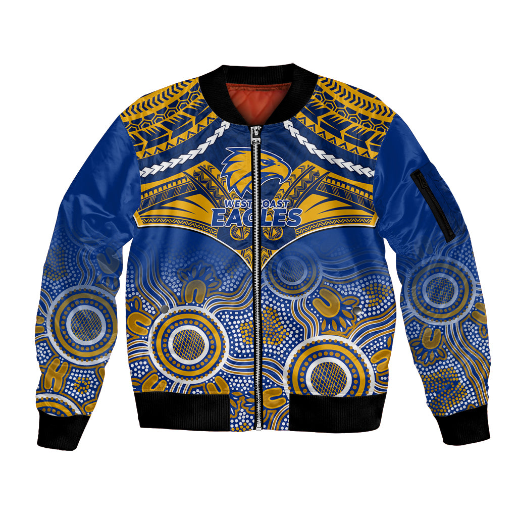 Personalised West Coast Football Sleeve Zip Bomber Jacket Eagles Aboriginal Mix Polynesian Pattern LT14