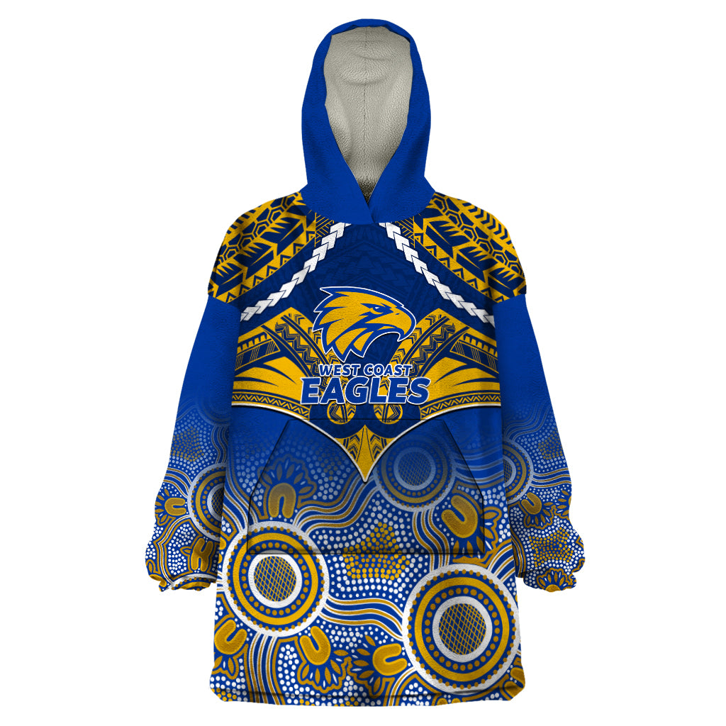 Personalised West Coast Football Wearable Blanket Hoodie Eagles Aboriginal Mix Polynesian Pattern LT14