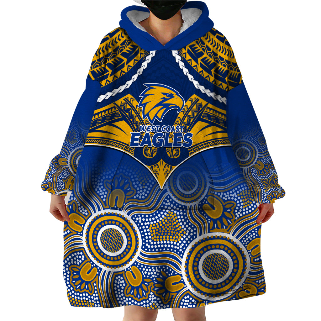 Personalised West Coast Football Wearable Blanket Hoodie Eagles Aboriginal Mix Polynesian Pattern LT14