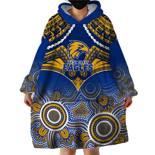 Personalised West Coast Football Wearable Blanket Hoodie Eagles Aboriginal Mix Polynesian Pattern LT14