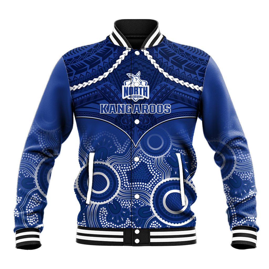 North Melbourne Football Baseball Jacket Kangaroos Aboriginal Mix Polynesian Pattern LT14
