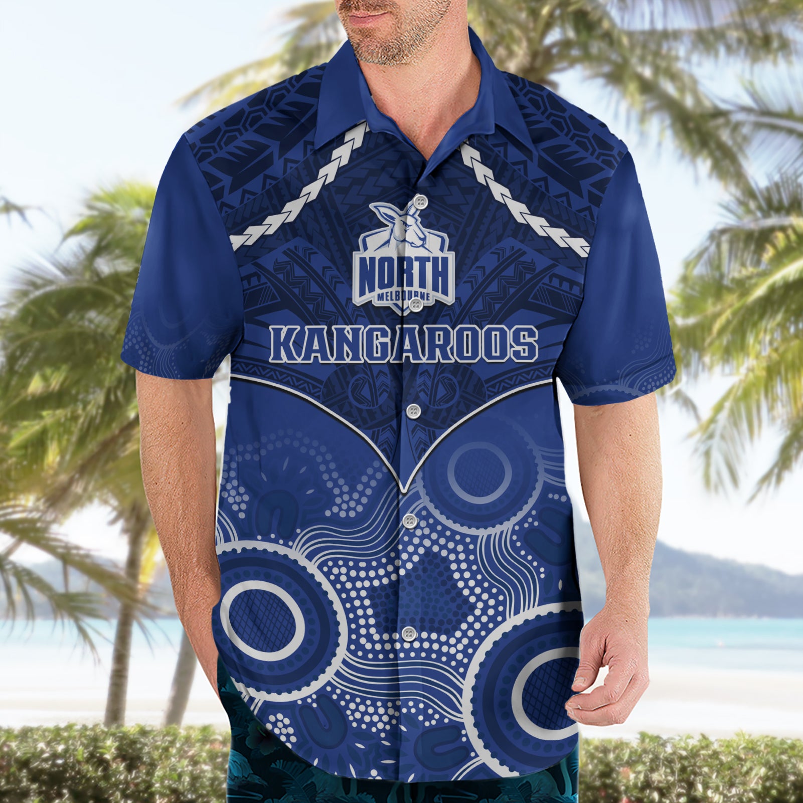 North Melbourne Football Hawaiian Shirt Kangaroos Aboriginal Mix Polynesian Pattern LT14