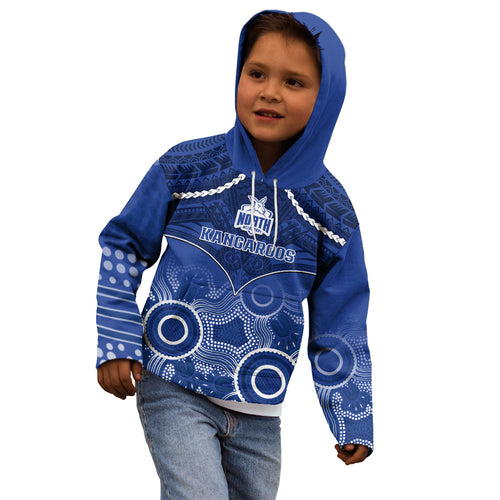 North Melbourne Football Kid Hoodie Kangaroos Aboriginal Mix Polynesian Pattern LT14