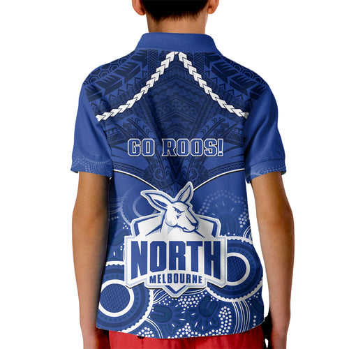 North Melbourne Football Kid Polo Shirt Kangaroos Aboriginal Mix Polynesian Pattern LT14