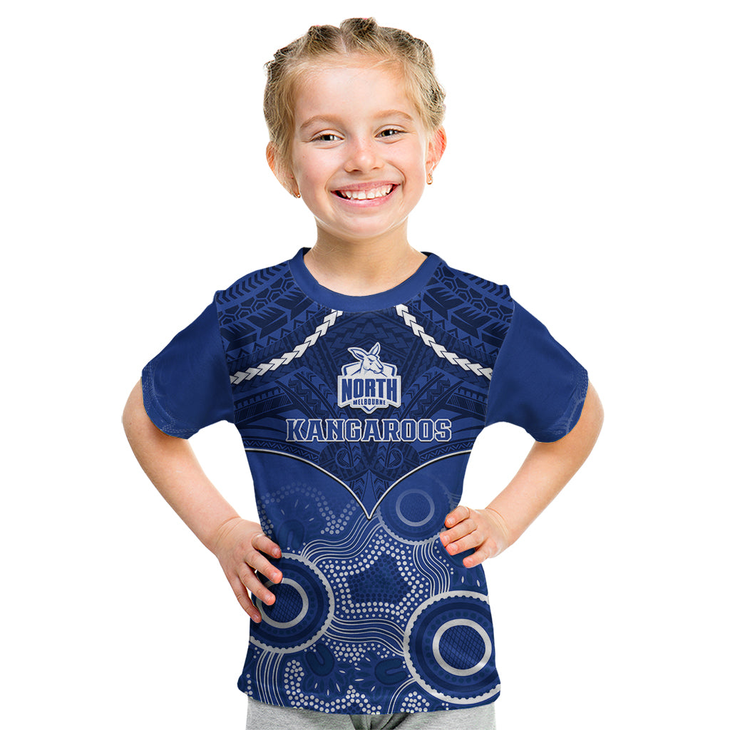 North Melbourne Football Kid T Shirt Kangaroos Aboriginal Mix Polynesian Pattern LT14