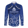North Melbourne Football Long Sleeve Button Shirt Kangaroos Aboriginal Mix Polynesian Pattern LT14