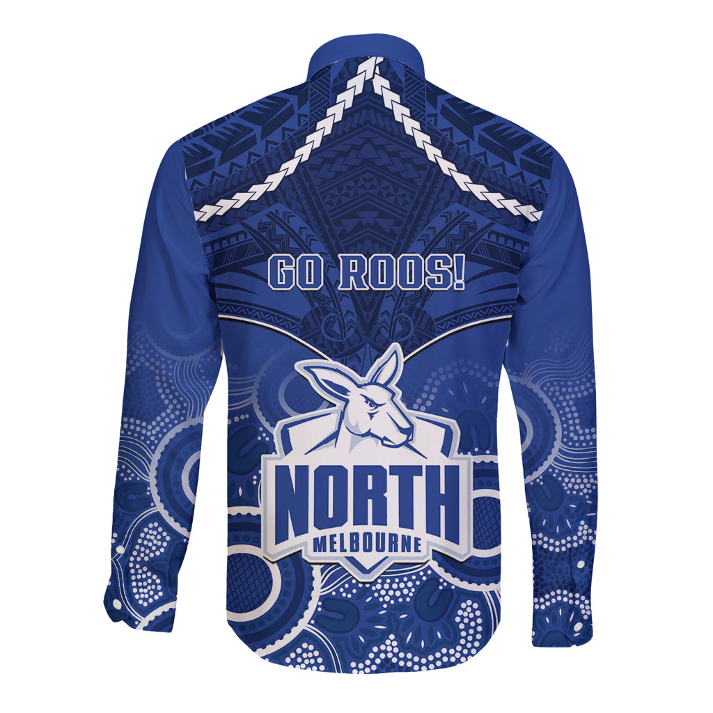 North Melbourne Football Long Sleeve Button Shirt Kangaroos Aboriginal Mix Polynesian Pattern LT14