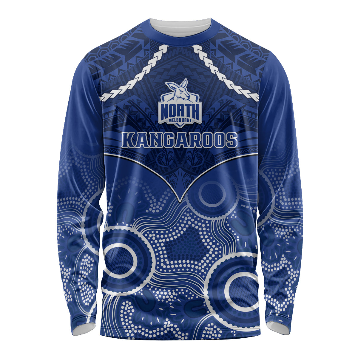 North Melbourne Football Long Sleeve Shirt Kangaroos Aboriginal Mix Polynesian Pattern LT14