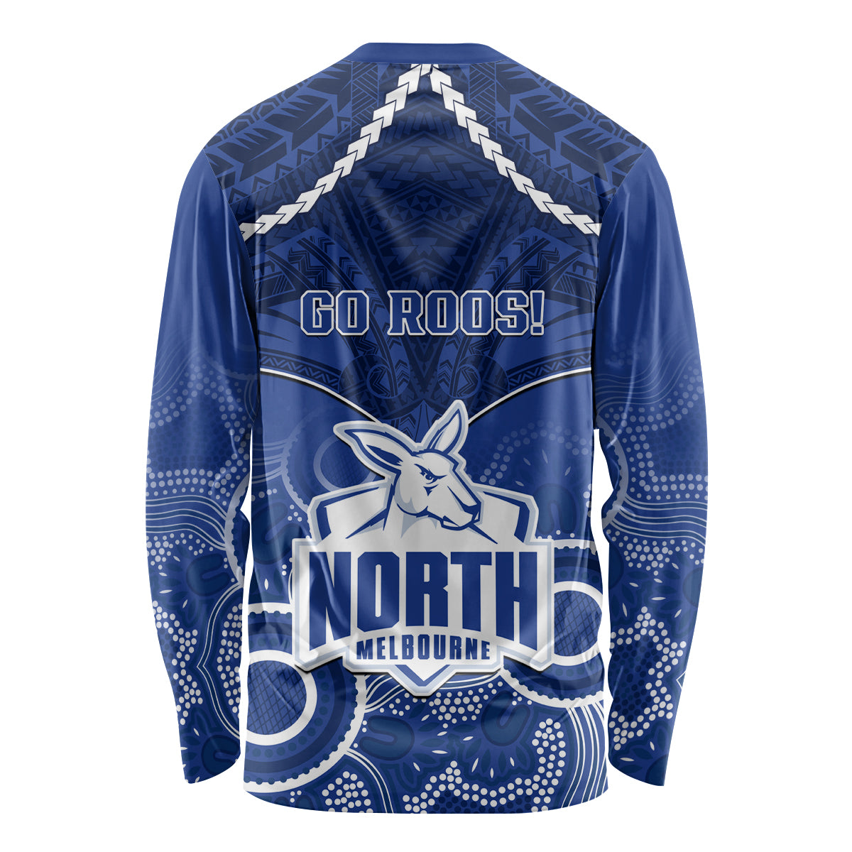 North Melbourne Football Long Sleeve Shirt Kangaroos Aboriginal Mix Polynesian Pattern LT14
