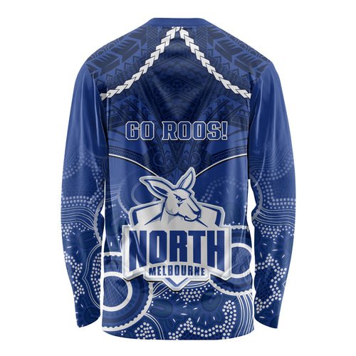 North Melbourne Football Long Sleeve Shirt Kangaroos Aboriginal Mix Polynesian Pattern LT14