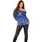 North Melbourne Football Off Shoulder Sweater Kangaroos Aboriginal Mix Polynesian Pattern LT14