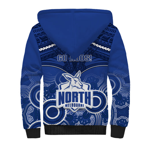 North Melbourne Football Sherpa Hoodie Kangaroos Aboriginal Mix Polynesian Pattern LT14