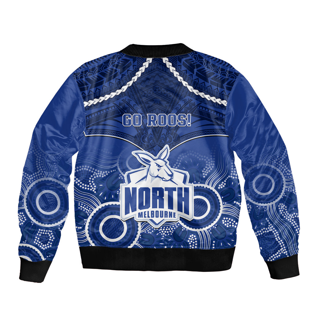 North Melbourne Football Sleeve Zip Bomber Jacket Kangaroos Aboriginal Mix Polynesian Pattern LT14