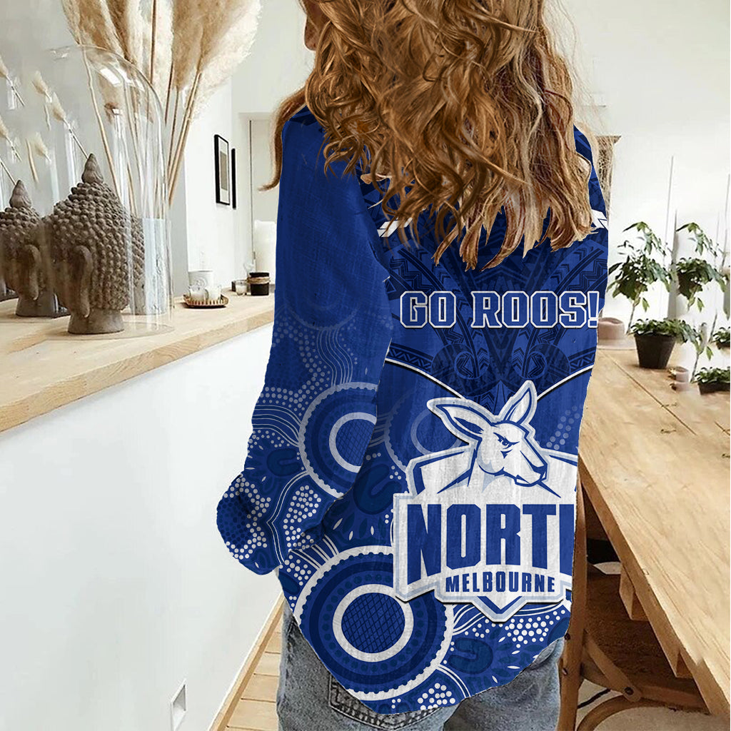 North Melbourne Football Women Casual Shirt Kangaroos Aboriginal Mix Polynesian Pattern LT14
