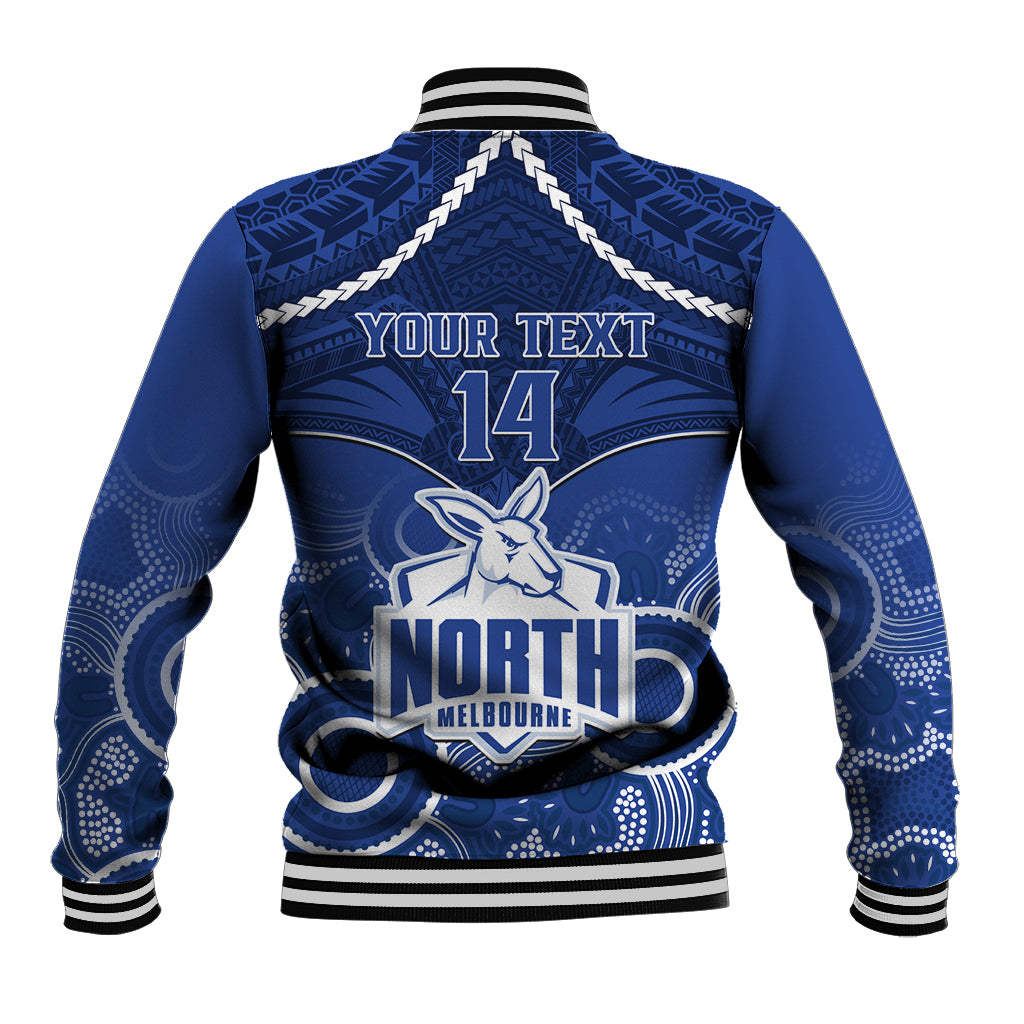 Personalised North Melbourne Football Baseball Jacket Kangaroos Aboriginal Mix Polynesian Pattern LT14