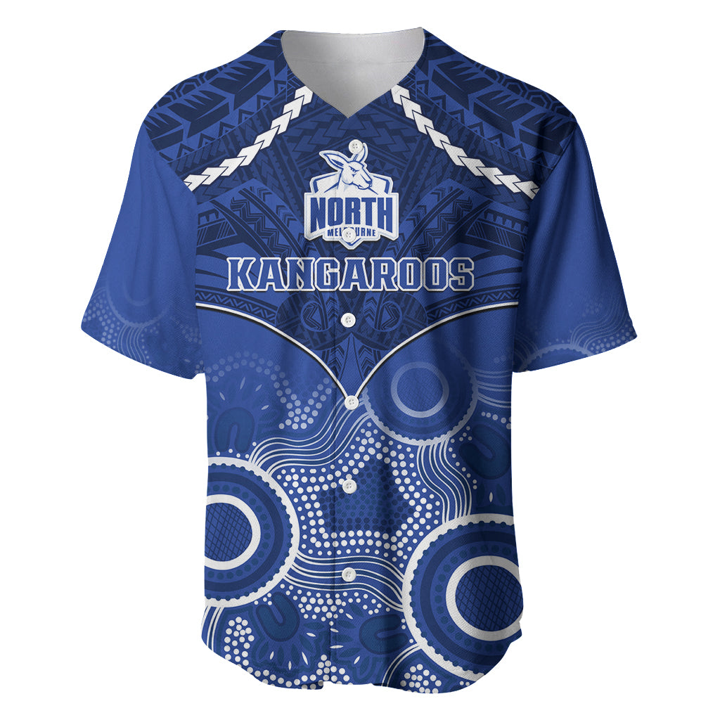 Personalised North Melbourne Football Baseball Jersey Kangaroos Aboriginal Mix Polynesian Pattern LT14