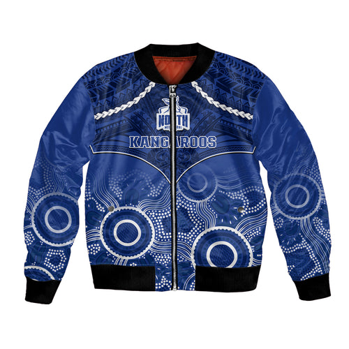 Personalised North Melbourne Football Bomber Jacket Kangaroos Aboriginal Mix Polynesian Pattern LT14