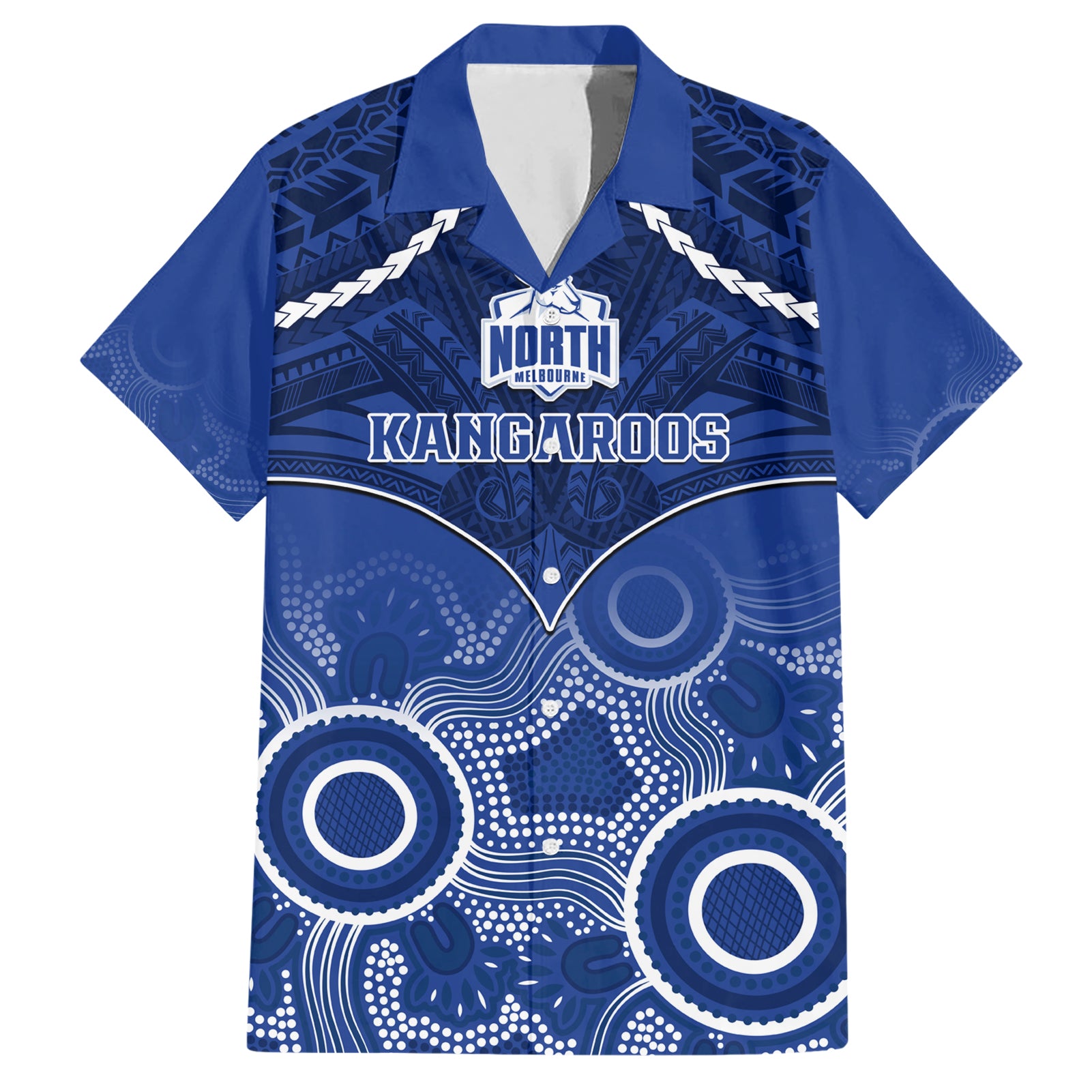 Personalised North Melbourne Football Hawaiian Shirt Kangaroos Aboriginal Mix Polynesian Pattern LT14