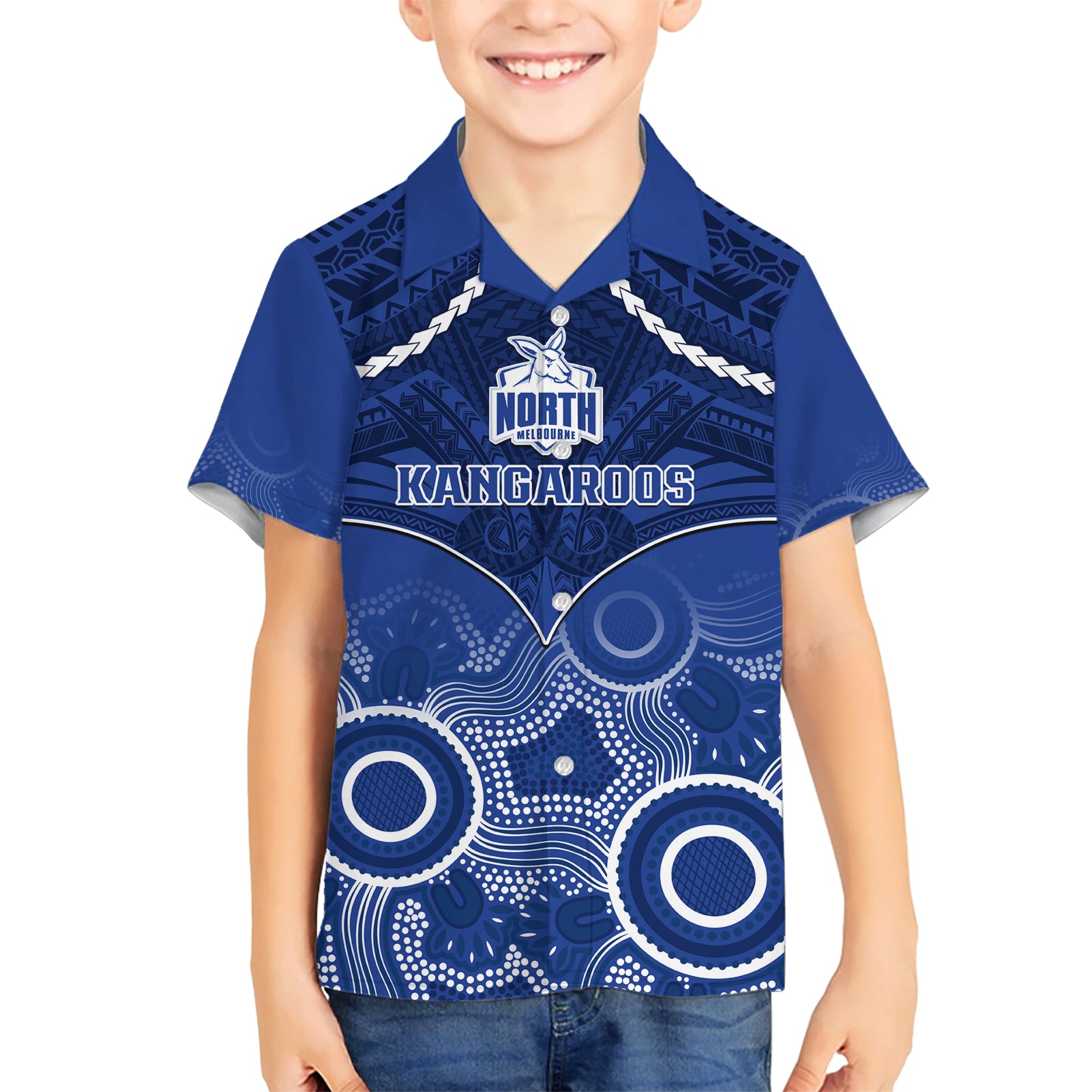 Personalised North Melbourne Football Hawaiian Shirt Kangaroos Aboriginal Mix Polynesian Pattern LT14